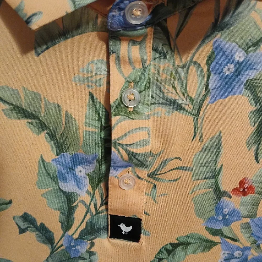 Bad Birdie Men's XL Flora Fiesta Core Golf Polo Peach Multicolor NWT - Picture 2 of 7
